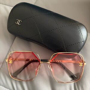 CHANEL Pink and Gold Hexagonal Sunglasses